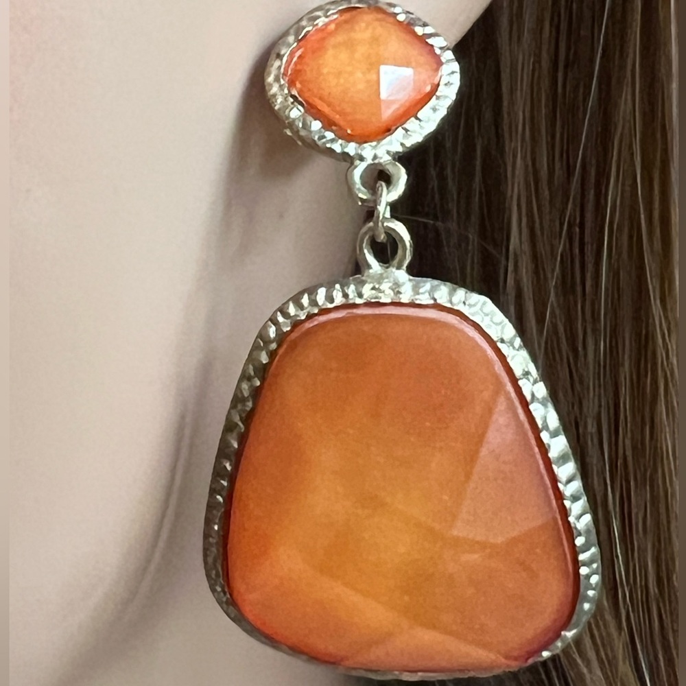1980s large, lightweight orange dangle pierced earrings